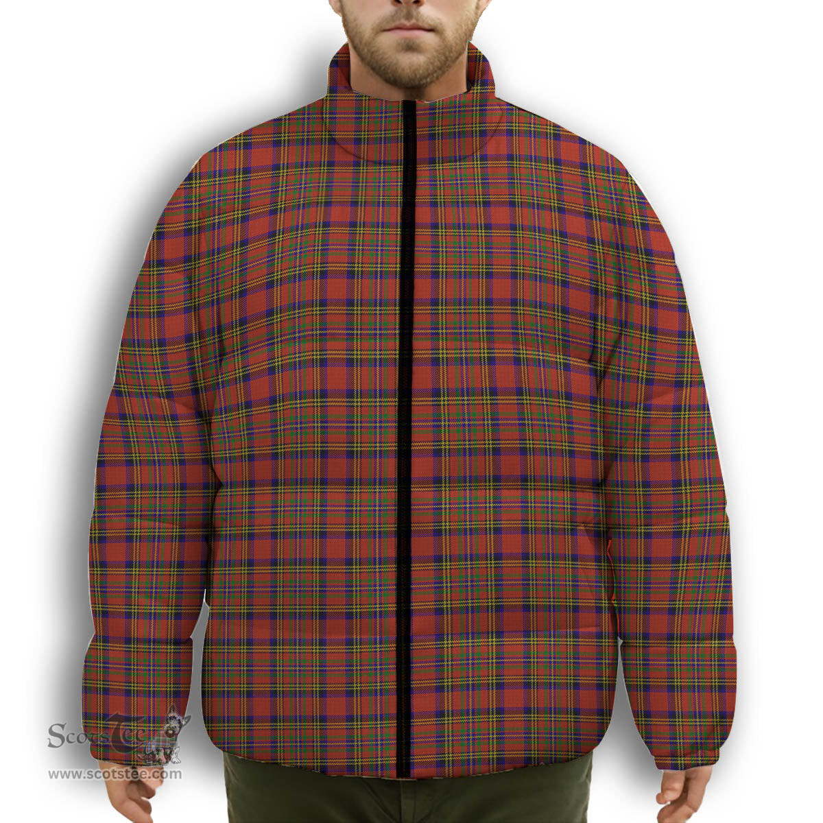 ScotsTee Shop Scottish Hepburn Premium Tartan Collar Down Jacket Winter White Duck Down Plaid