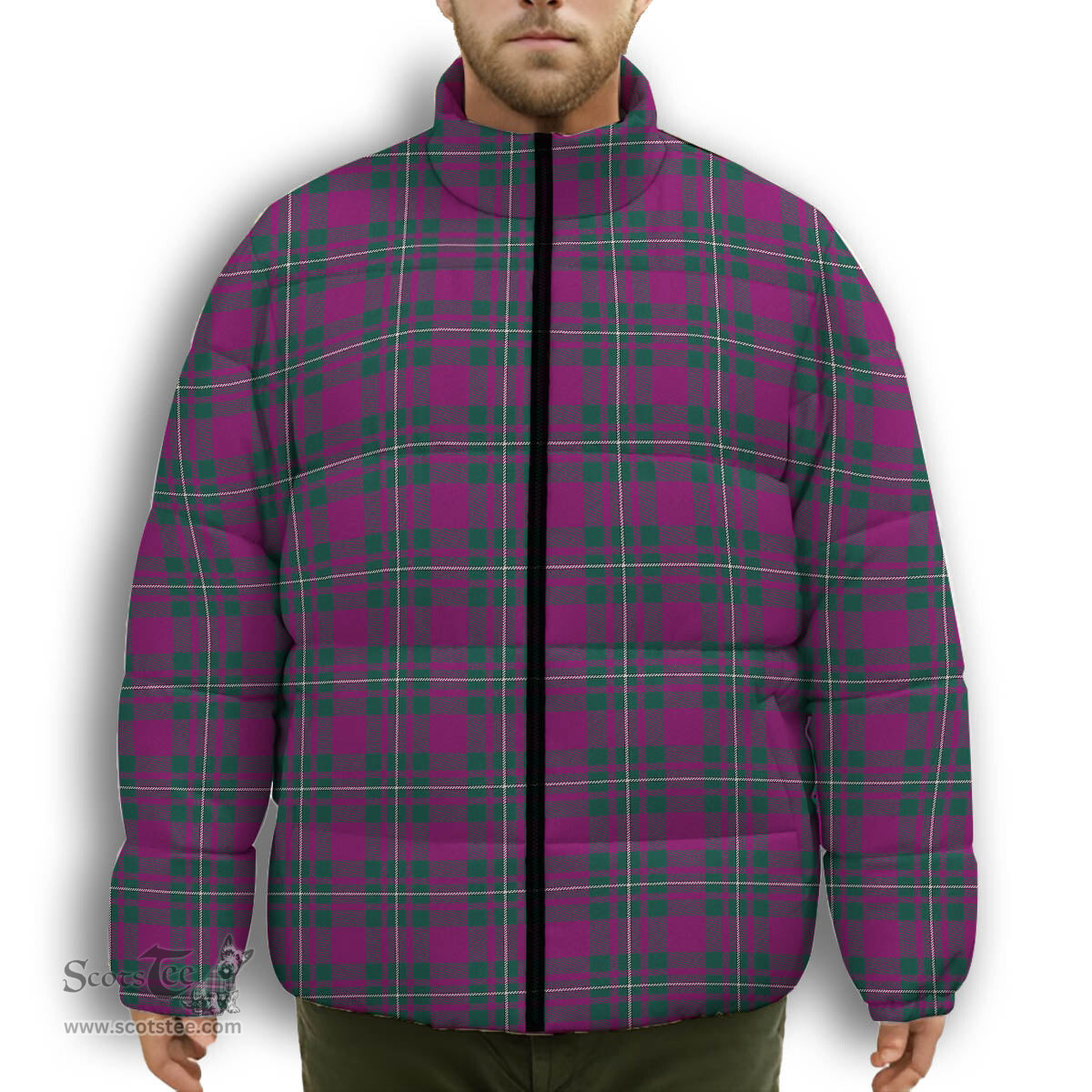 ScotsTee Shop Scottish Gregor Hunting Modern Premium Tartan Collar Down Jacket Winter White Duck Down Plaid