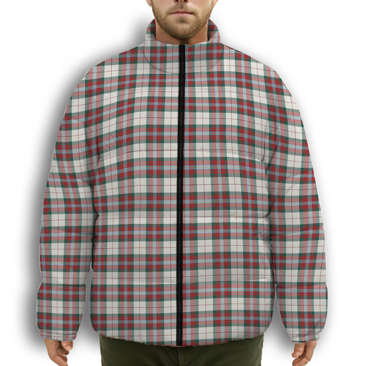 ScotsTee Shop Scottish McLean Dress Modern Premium Tartan Collar Down Jacket Winter White Duck Down Plaid