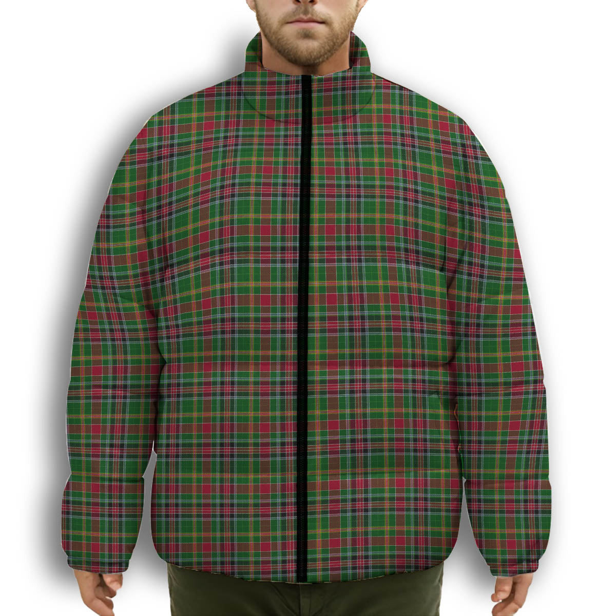 ScotsTee Shop Scottish Hunter Wilsons Premium Tartan Collar Down Jacket Winter White Duck Down Plaid