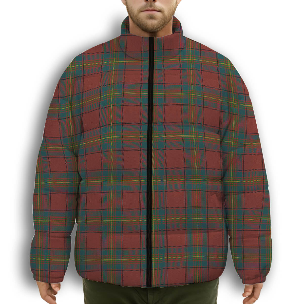 ScotsTee Shop Scottish Oliver Dress Red Premium Tartan Collar Down Jacket Winter White Duck Down Plaid