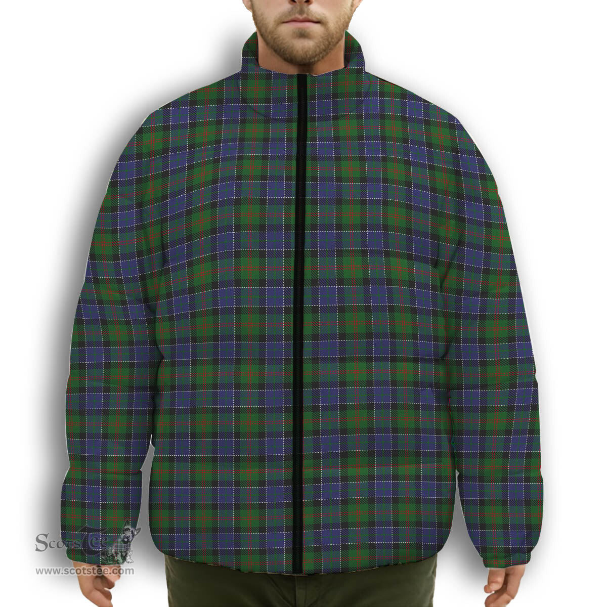 ScotsTee Shop Scottish Paterson Premium Tartan Collar Down Jacket Winter White Duck Down Plaid