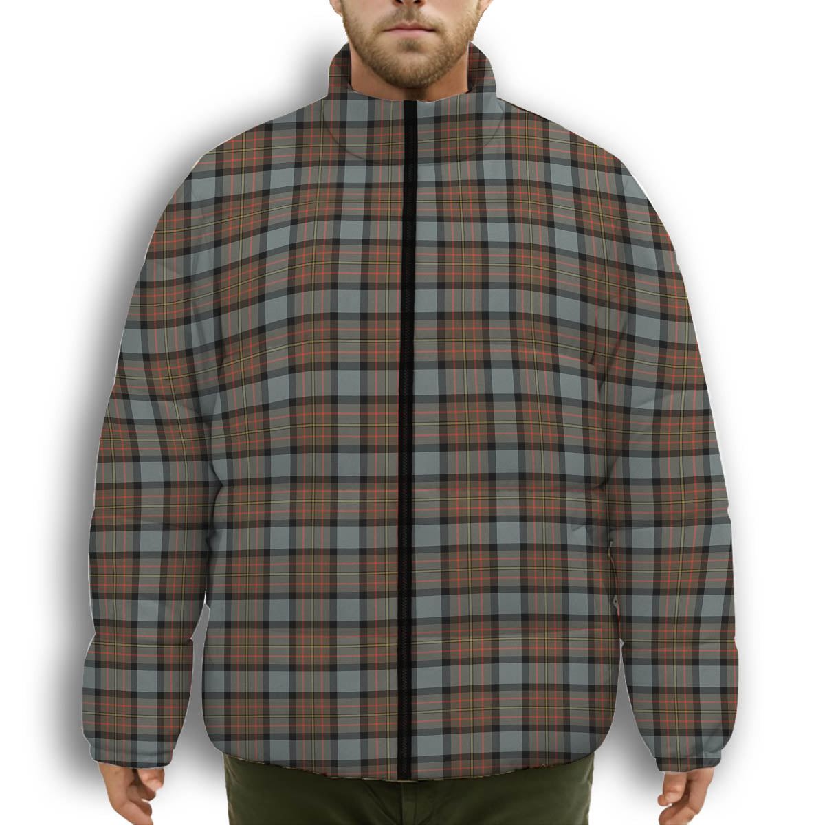 ScotsTee Shop Scottish MacLaren Weathered Premium Tartan Collar Down Jacket Winter White Duck Down Plaid