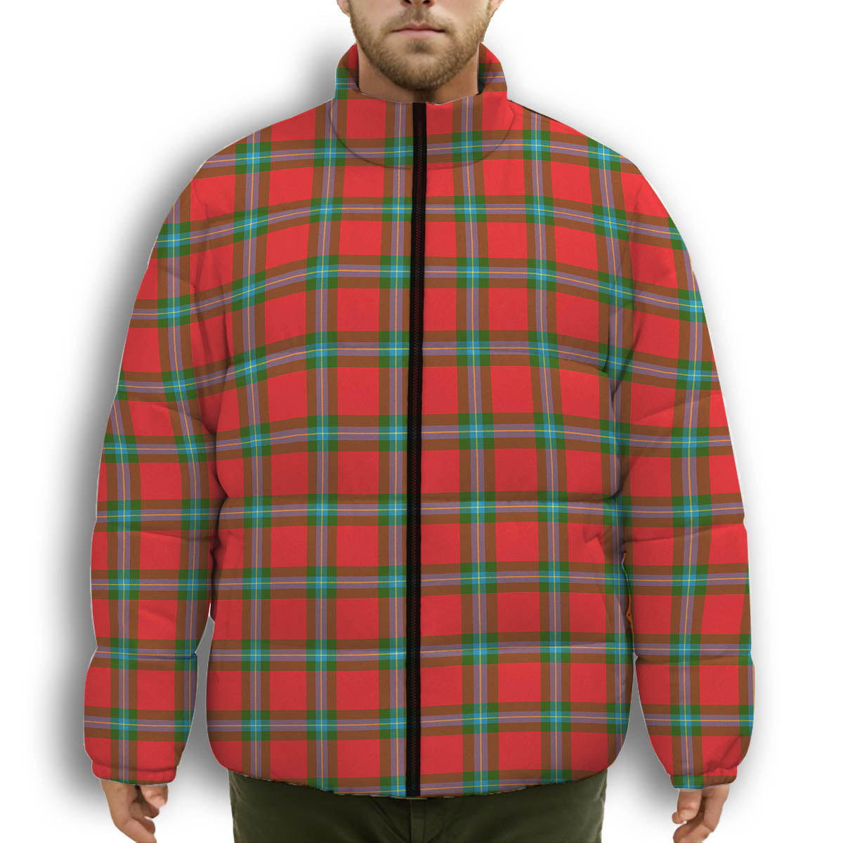 ScotsTee Shop Scottish MacLaine of Loch Buie Premium Tartan Collar Down Jacket Winter White Duck Down Plaid