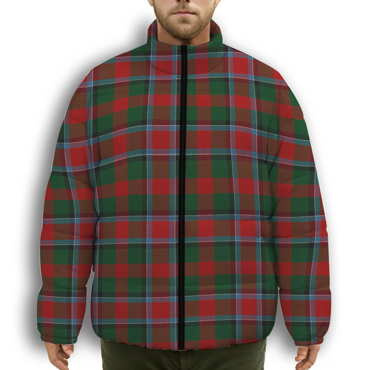 ScotsTee Shop Scottish Thomson Mackinlay Premium Tartan Collar Down Jacket Winter White Duck Down Plaid
