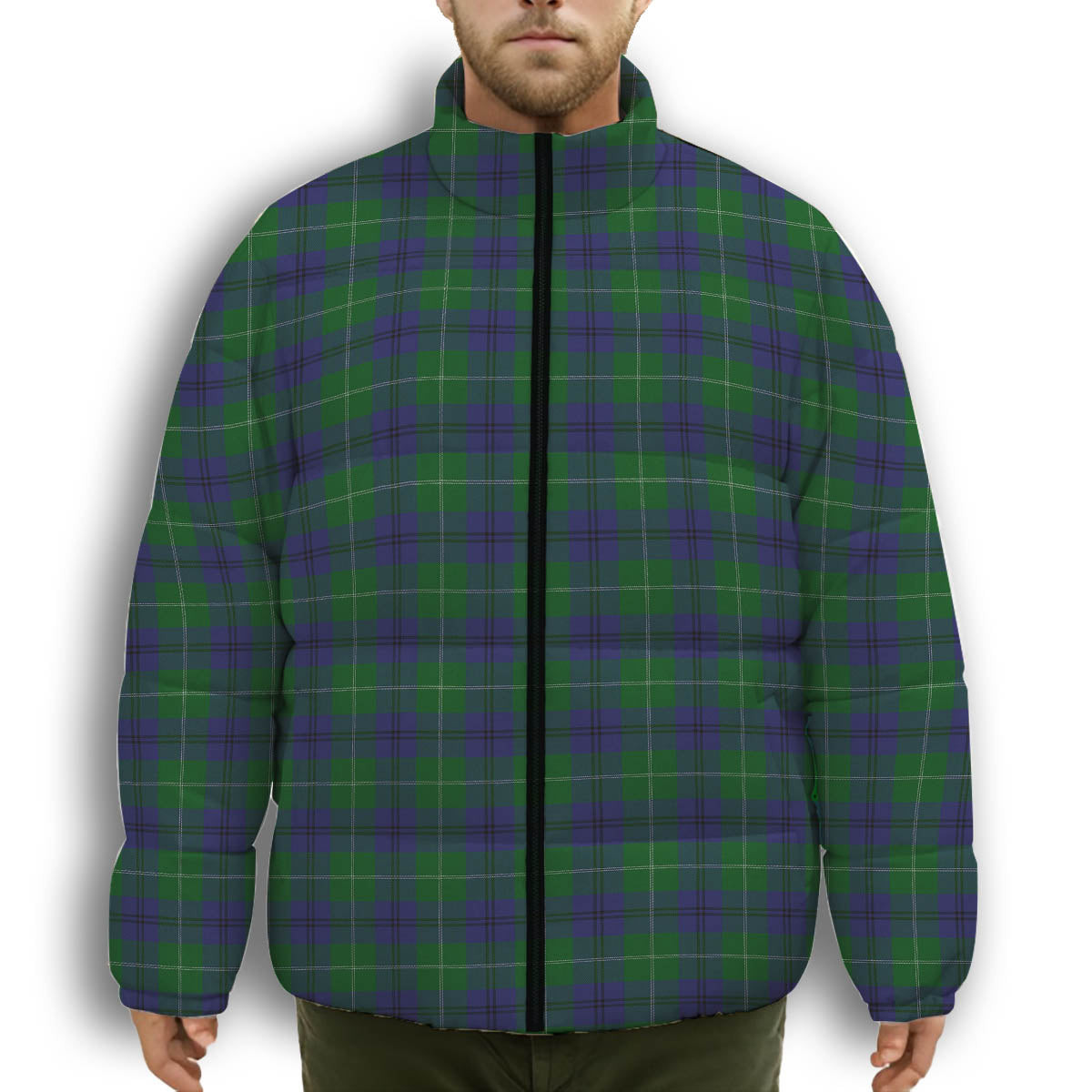 ScotsTee Shop Scottish Oliphant Premium Tartan Collar Down Jacket Winter White Duck Down Plaid