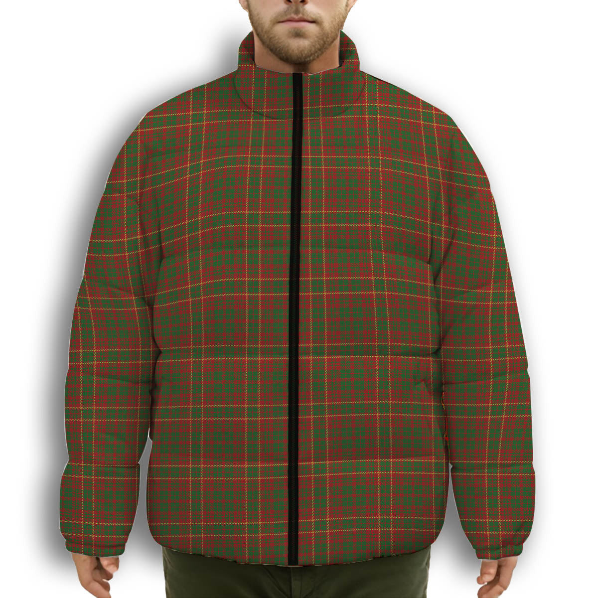 ScotsTee Shop Scottish MacRurie or MacRory Premium Tartan Collar Down Jacket Winter White Duck Down Plaid
