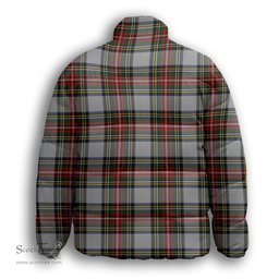 ScotsTee Shop Scottish Stewart Dress Premium Tartan Collar Down Jacket Winter White Duck Down Plaid
