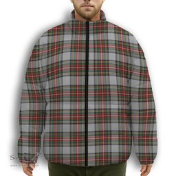 ScotsTee Shop Scottish Stewart Dress Premium Tartan Collar Down Jacket Winter White Duck Down Plaid