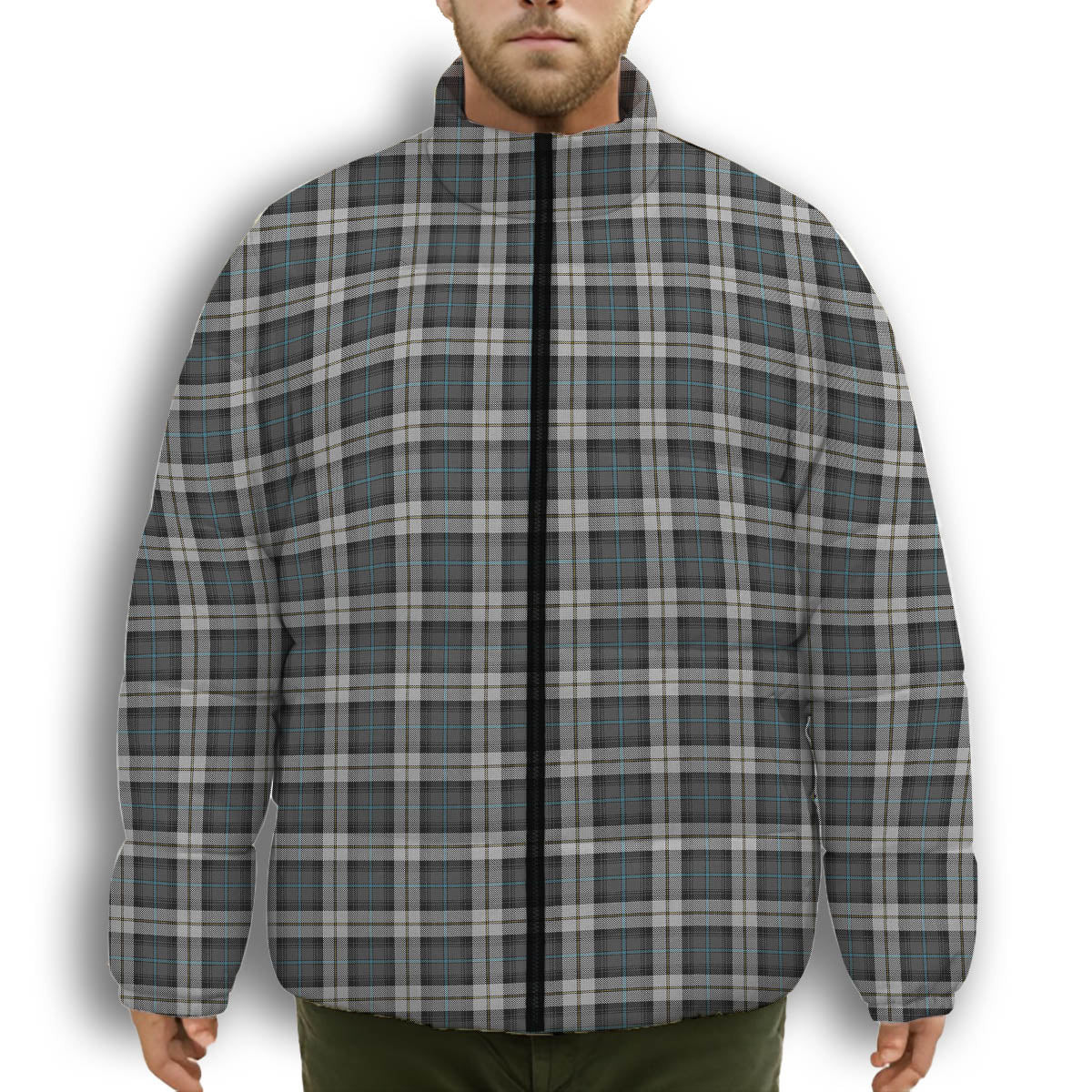 ScotsTee Shop Scottish McCandlish Arisaid Grey Premium Tartan Collar Down Jacket Winter White Duck Down Plaid