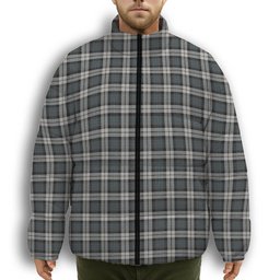 ScotsTee Shop Scottish McCandlish Arisaid Grey Premium Tartan Collar Down Jacket Winter White Duck Down Plaid