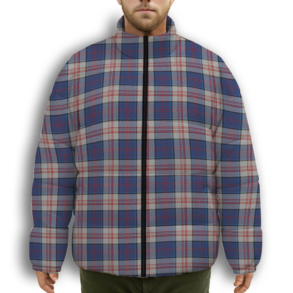 ScotsTee Shop Scottish Stewart of Appin Hunting Dress Premium Tartan Collar Down Jacket Winter White Duck Down Plaid