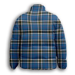 ScotsTee Shop Scottish MacThomas Blue Modern Premium Tartan Collar Down Jacket Winter White Duck Down Plaid