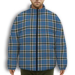 ScotsTee Shop Scottish MacThomas Blue Modern Premium Tartan Collar Down Jacket Winter White Duck Down Plaid