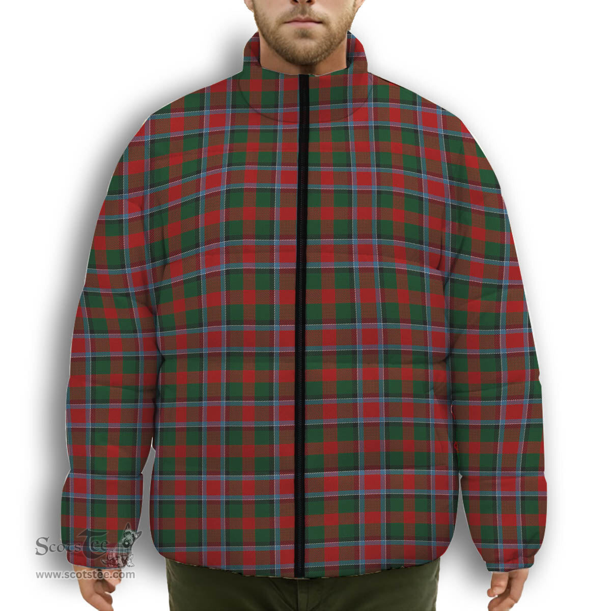 ScotsTee Shop Scottish Thompson Mackinlay Premium Tartan Collar Down Jacket Winter White Duck Down Plaid