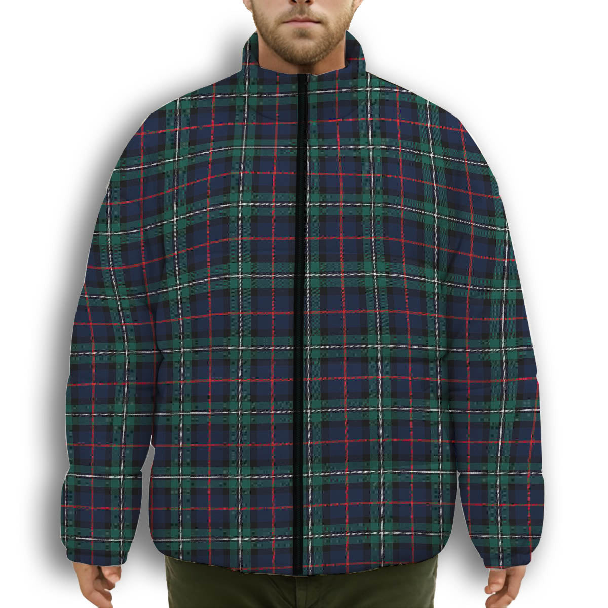 ScotsTee Shop Scottish MacPhail Hunting Modern Premium Tartan Collar Down Jacket Winter White Duck Down Plaid