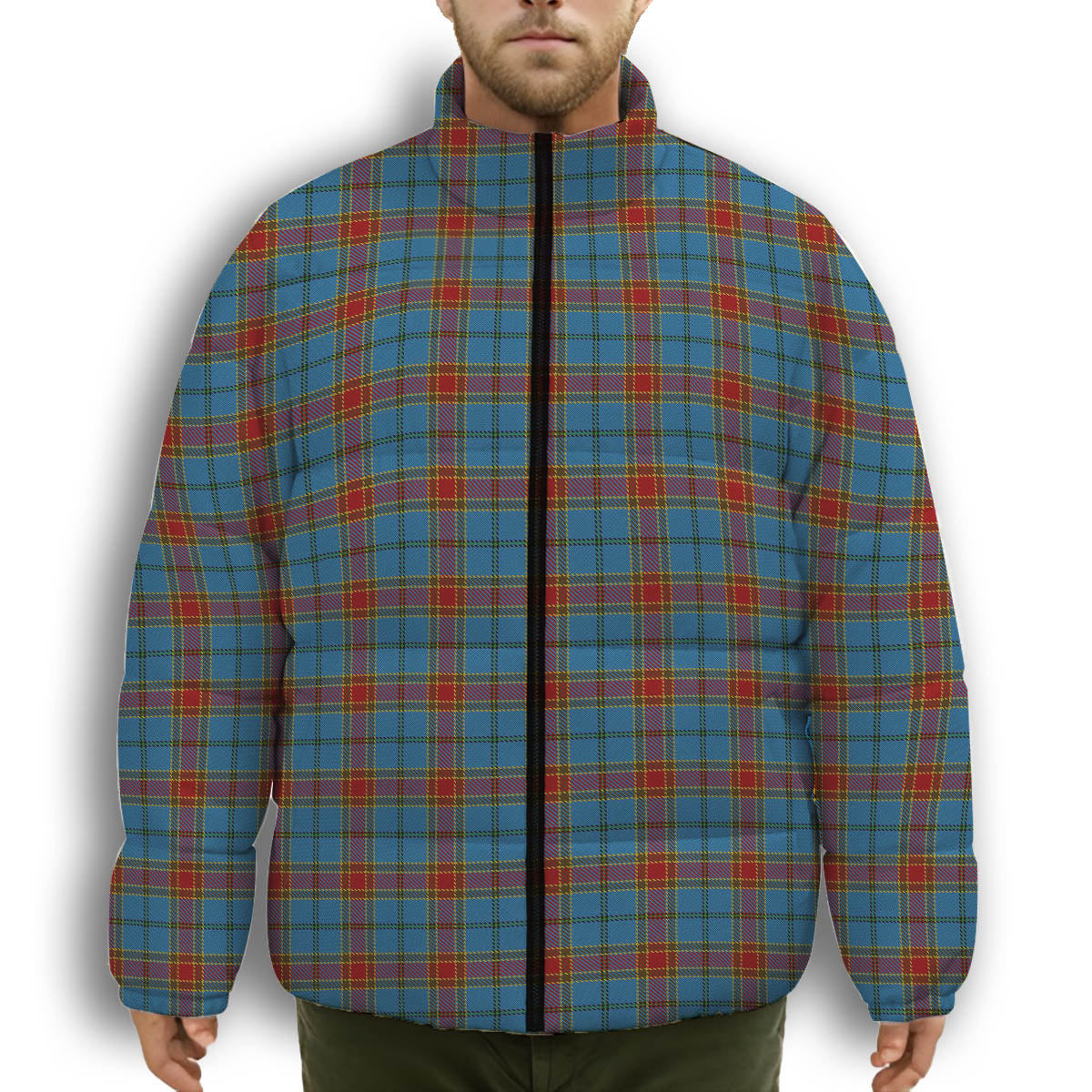 ScotsTee Shop Scottish Traill Premium Tartan Collar Down Jacket Winter White Duck Down Plaid