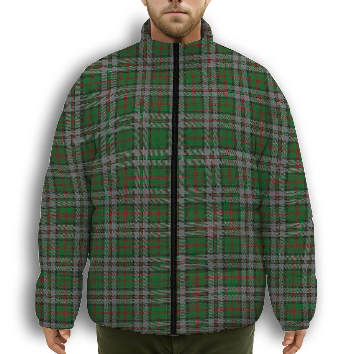 ScotsTee Shop Scottish MacNeish Hunting Premium Tartan Collar Down Jacket Winter White Duck Down Plaid