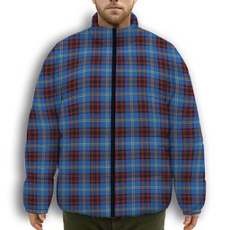 ScotsTee Shop Scottish Rutherford Modern Premium Tartan Collar Down Jacket Winter White Duck Down Plaid