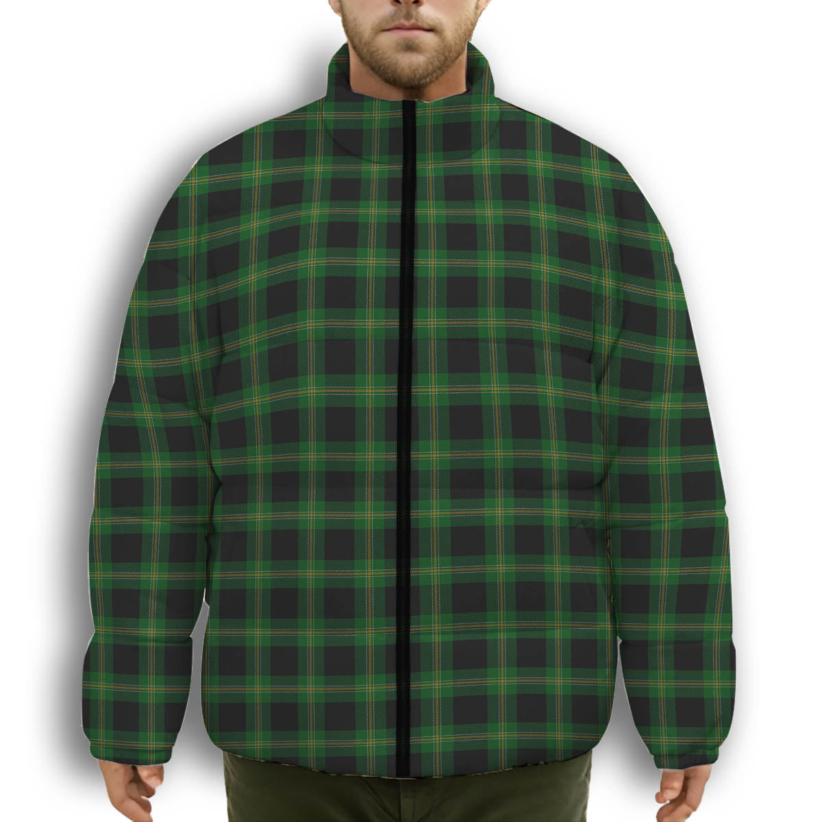 ScotsTee Shop Scottish Perry Hunting Green Premium Tartan Collar Down Jacket Winter White Duck Down Plaid