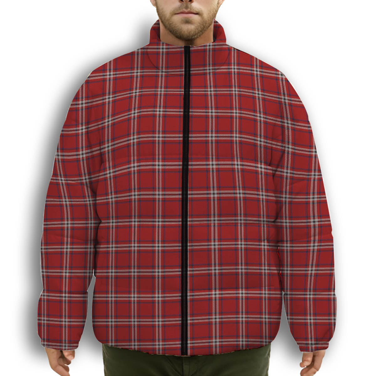 ScotsTee Shop Scottish Ramsay Angus & Mearns Premium Tartan Collar Down Jacket Winter White Duck Down Plaid
