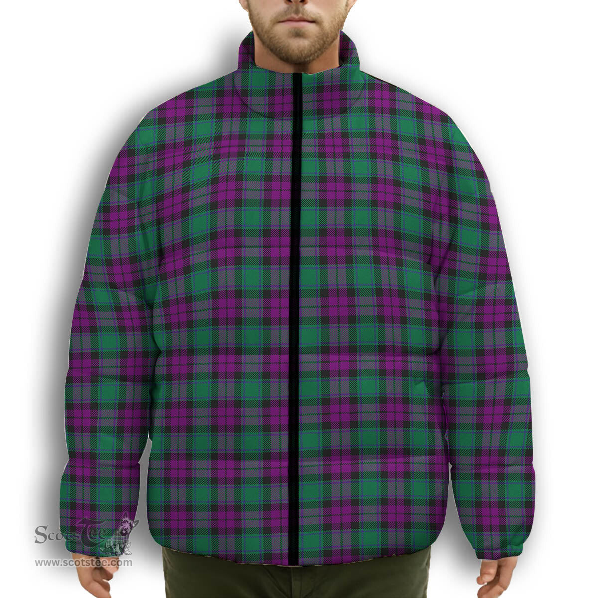 ScotsTee Shop Scottish MacArthur Milton Premium Tartan Collar Down Jacket Winter White Duck Down Plaid