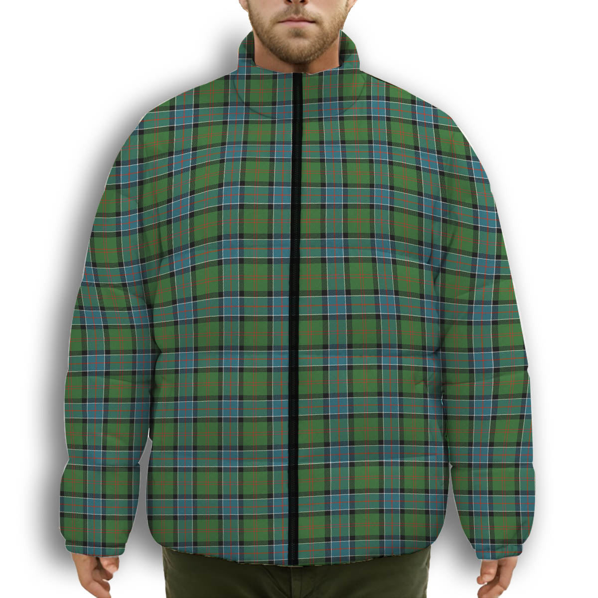 ScotsTee Shop Scottish Sinclair Hunting Ancient Clan Premium Tartan Collar Down Jacket Winter White Duck Down Plaid