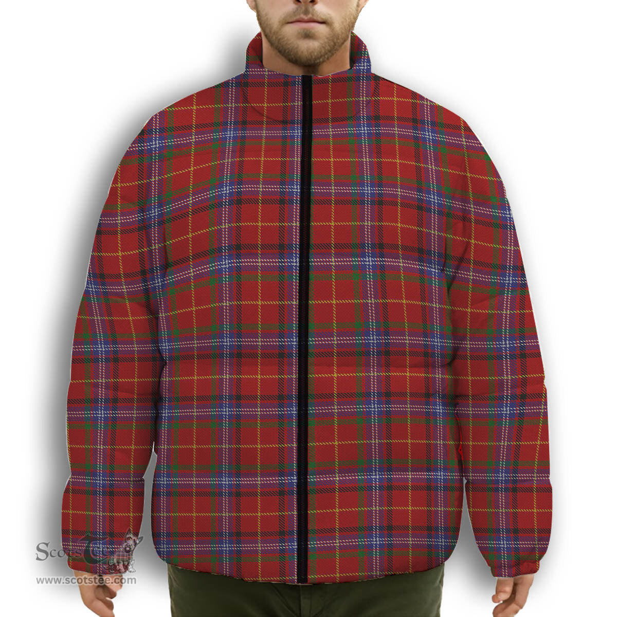 ScotsTee Shop Scottish Maynard Premium Tartan Collar Down Jacket Winter White Duck Down Plaid
