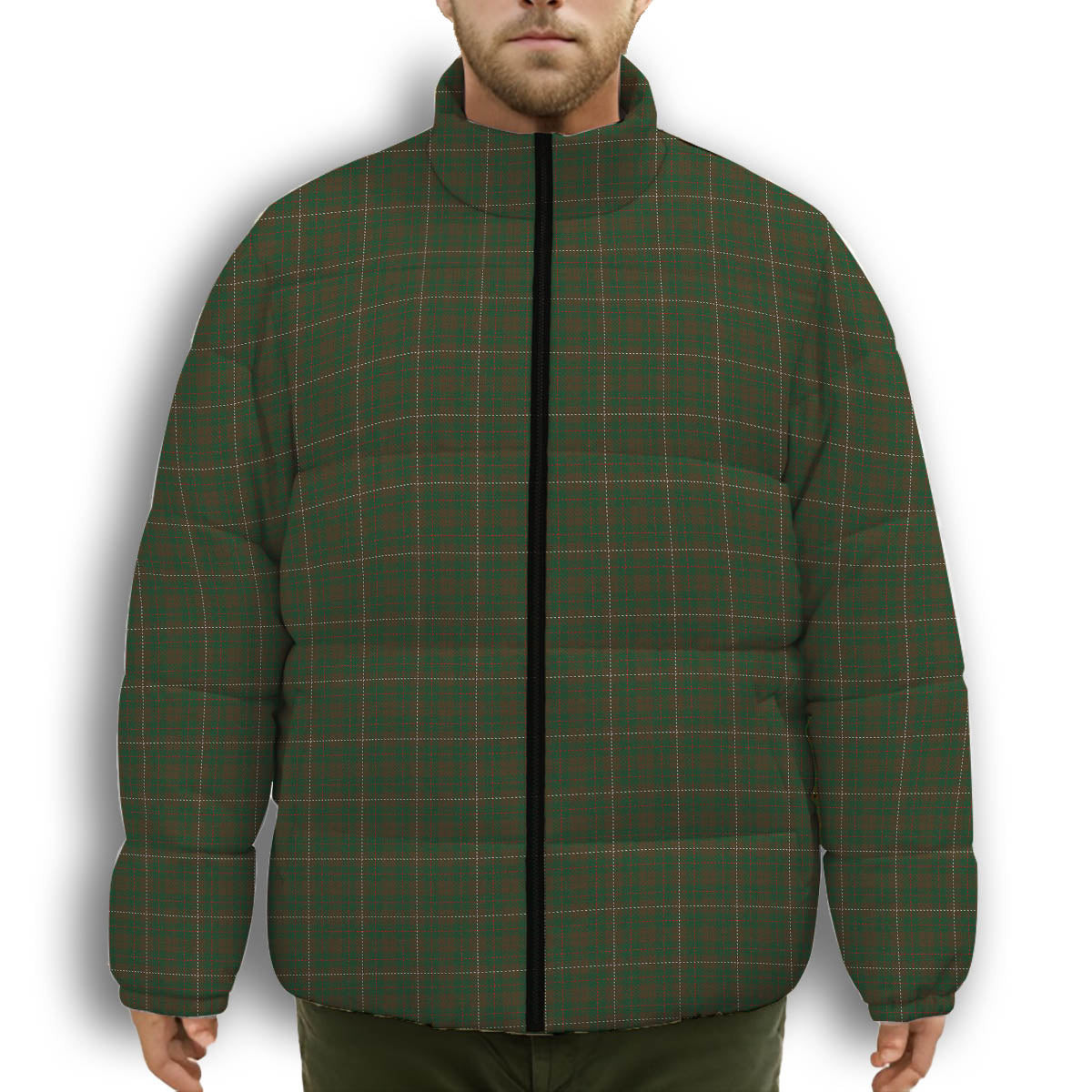 ScotsTee Shop Scottish MacKinnon Hunting Premium Tartan Collar Down Jacket Winter White Duck Down Plaid