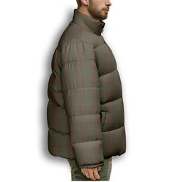 ScotsTee Shop Scottish Gray Premium Tartan Collar Down Jacket Winter White Duck Down Plaid