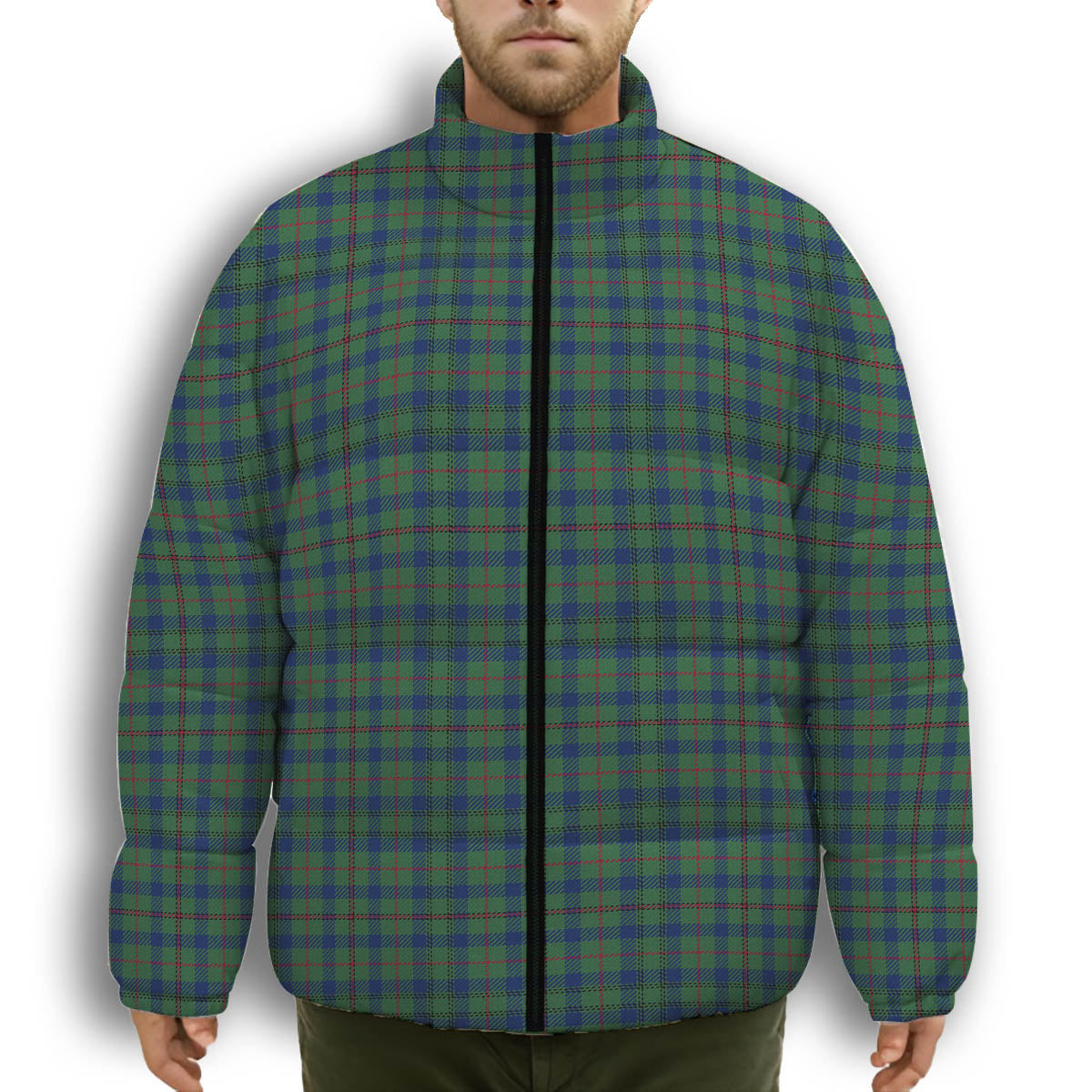 ScotsTee Shop Scottish Moncreiffe of Atholl Modern Premium Tartan Collar Down Jacket Winter White Duck Down Plaid