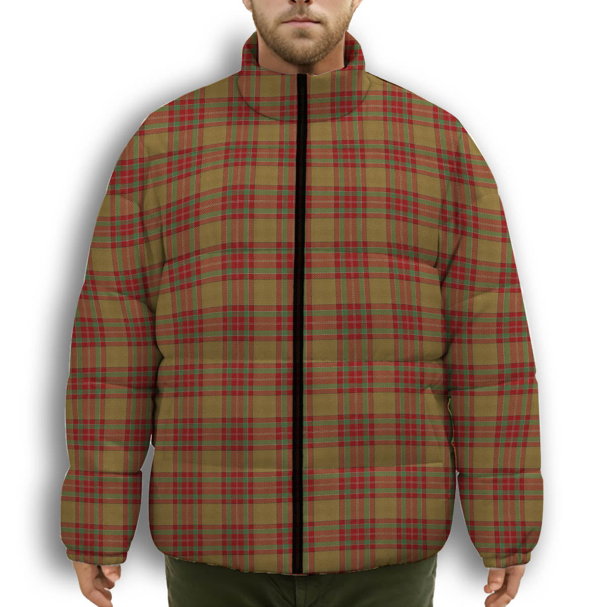 ScotsTee Shop Scottish MacBrair Hunting Premium Tartan Collar Down Jacket Winter White Duck Down Plaid