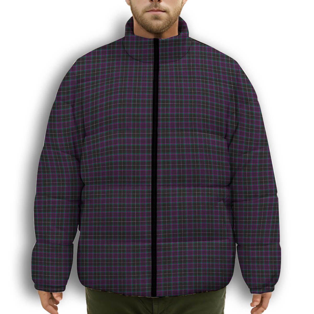 ScotsTee Shop Scottish Harriss Dylan & Family Premium Tartan Collar Down Jacket Winter White Duck Down Plaid