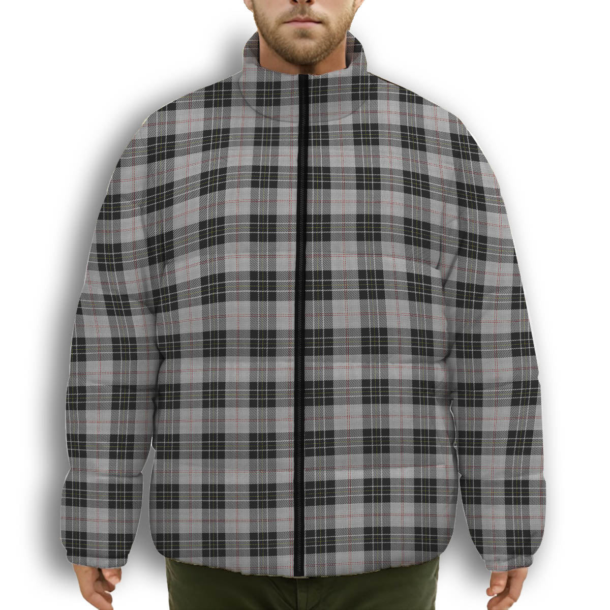 ScotsTee Shop Scottish McPherson Dress Premium Tartan Collar Down Jacket Winter White Duck Down Plaid