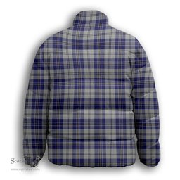 ScotsTee Shop Scottish McPherson Dress Blue Premium Tartan Collar Down Jacket Winter White Duck Down Plaid