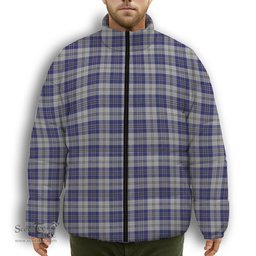 ScotsTee Shop Scottish McPherson Dress Blue Premium Tartan Collar Down Jacket Winter White Duck Down Plaid