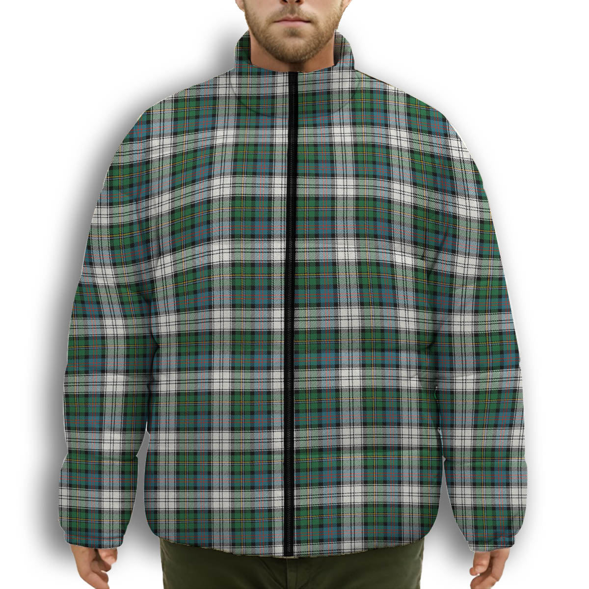 ScotsTee Shop Scottish MacCallum Dress Ancient Premium Tartan Collar Down Jacket Winter White Duck Down Plaid