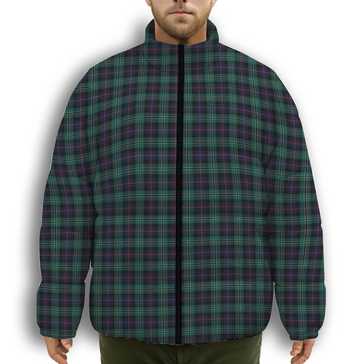 ScotsTee Shop Scottish Rollo Hunting Premium Tartan Collar Down Jacket Winter White Duck Down Plaid