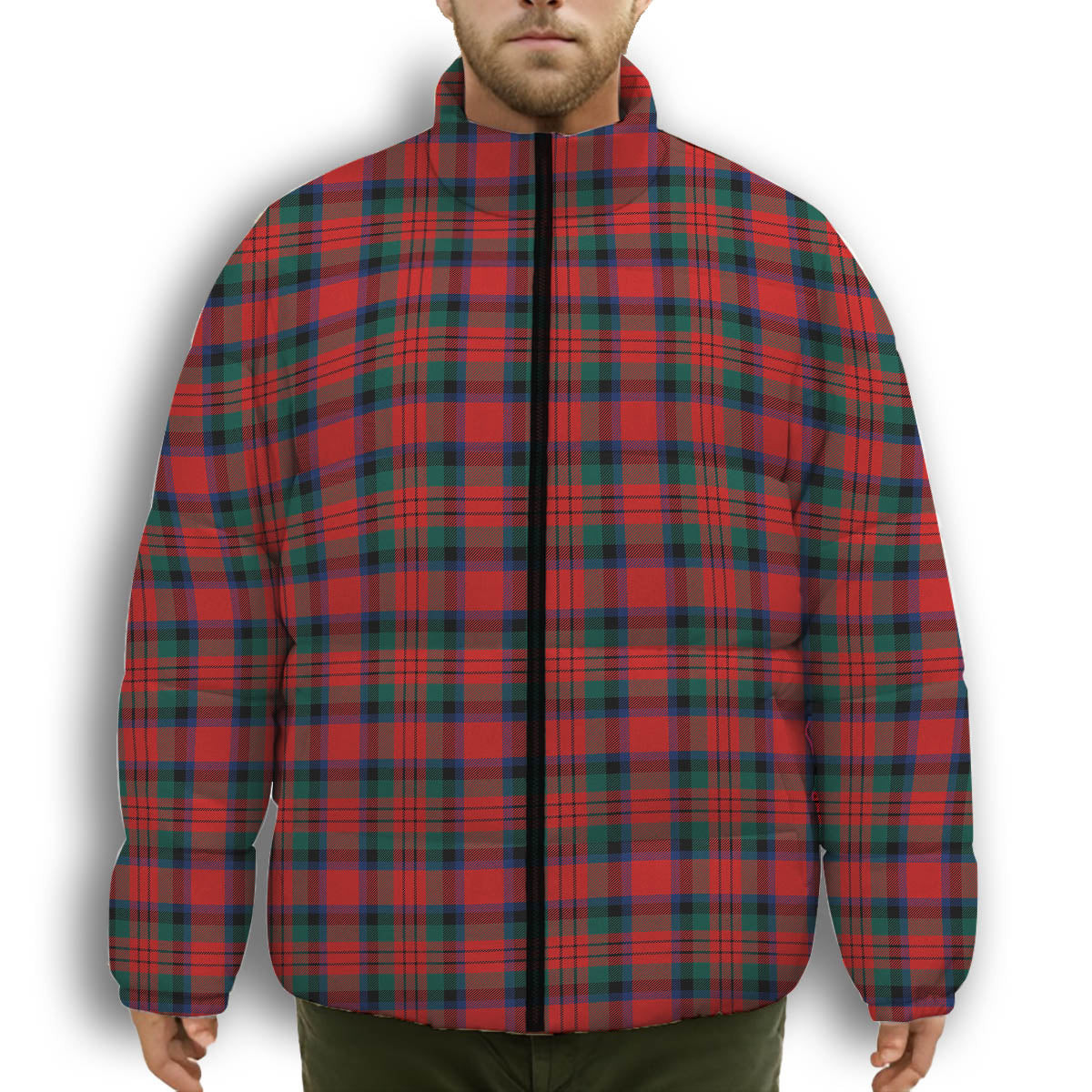 ScotsTee Shop Scottish MacDuff Modern Premium Tartan Collar Down Jacket Winter White Duck Down Plaid