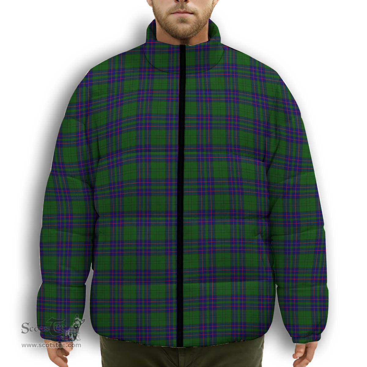 ScotsTee Shop Scottish Lockhart Modern Premium Tartan Collar Down Jacket Winter White Duck Down Plaid