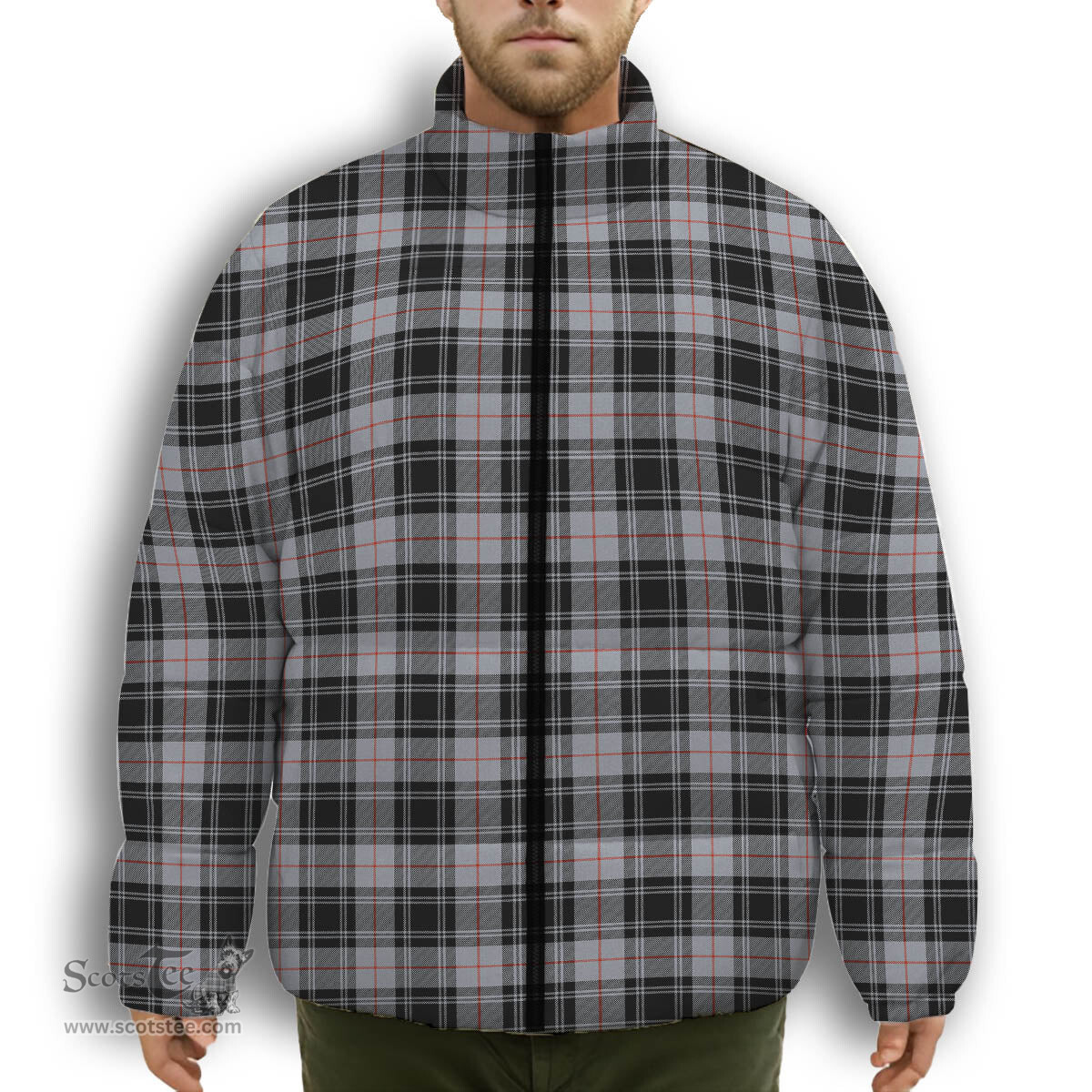 ScotsTee Shop Scottish Moffat Ancient Premium Tartan Collar Down Jacket Winter White Duck Down Plaid