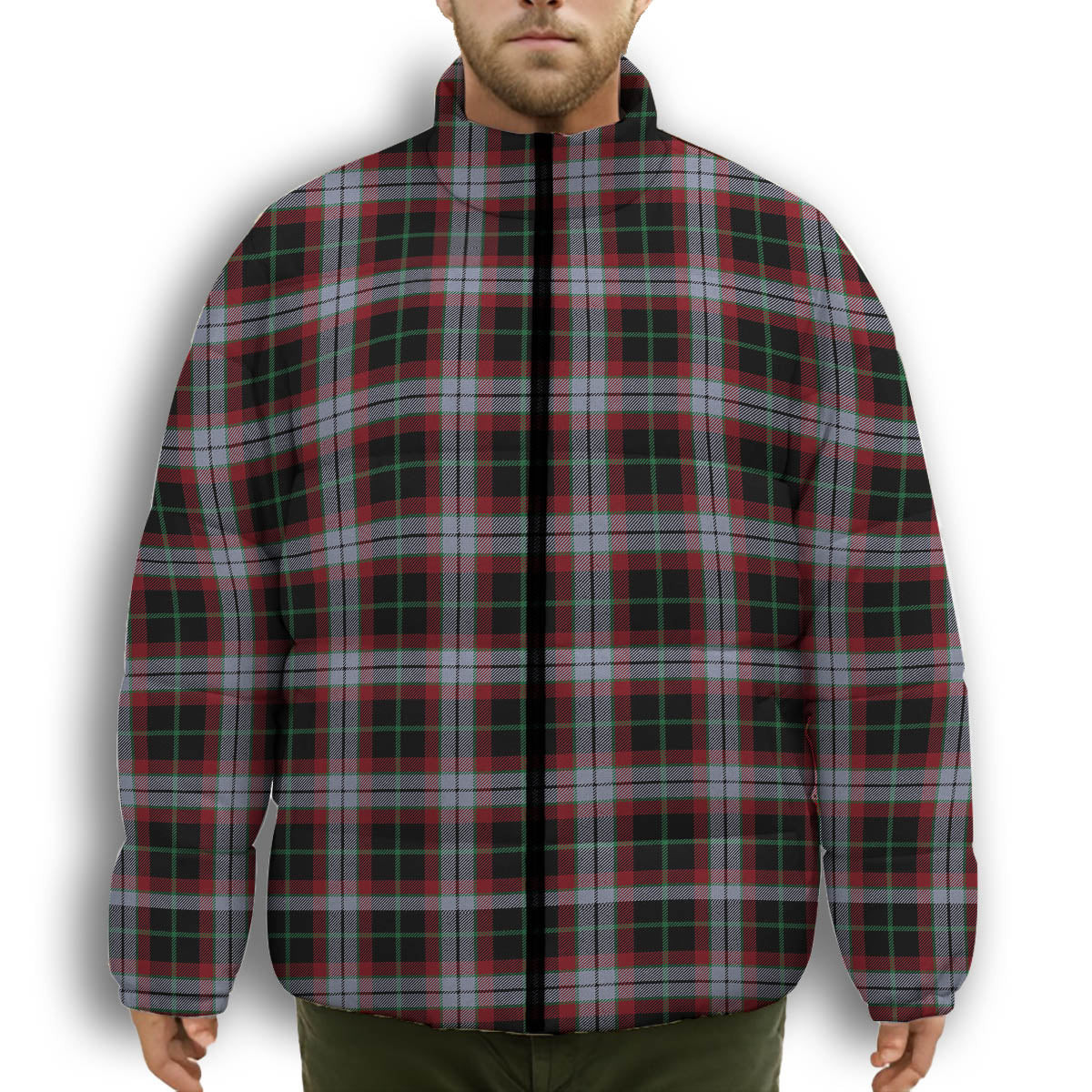 ScotsTee Shop Scottish Lindsay Hunting Ancient Premium Tartan Collar Down Jacket Winter White Duck Down Plaid