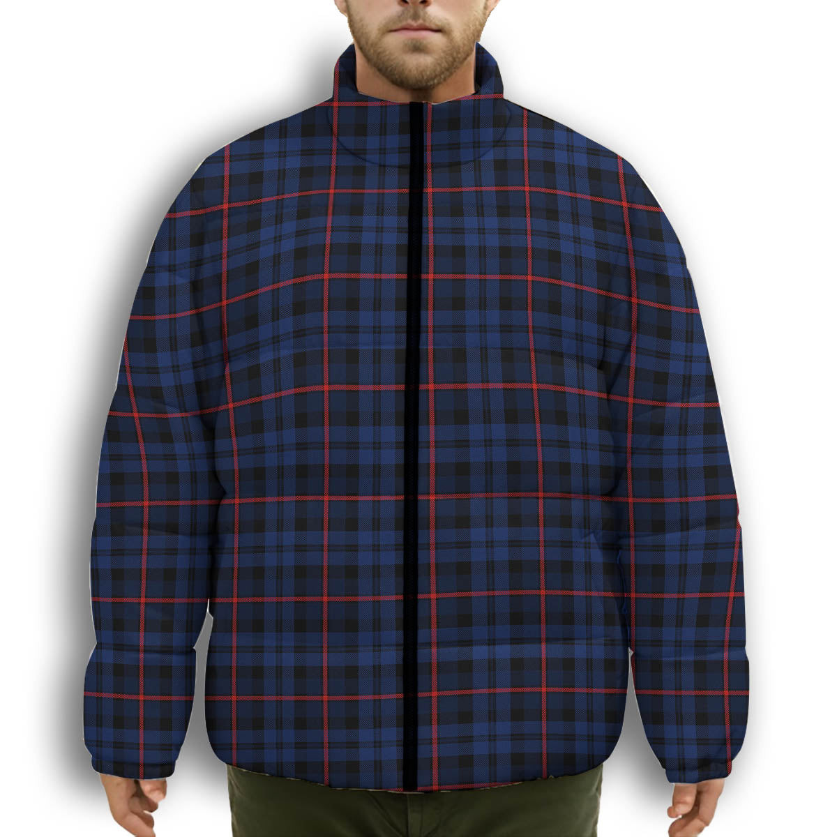 ScotsTee Shop Scottish MacCorquodale Modern Premium Tartan Collar Down Jacket Winter White Duck Down Plaid