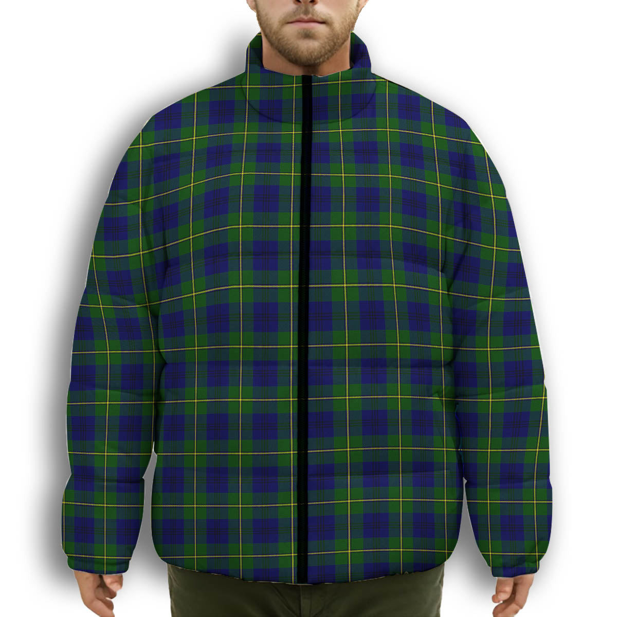 ScotsTee Shop Scottish Johnston of Caskieben Modern Premium Tartan Collar Down Jacket Winter White Duck Down Plaid