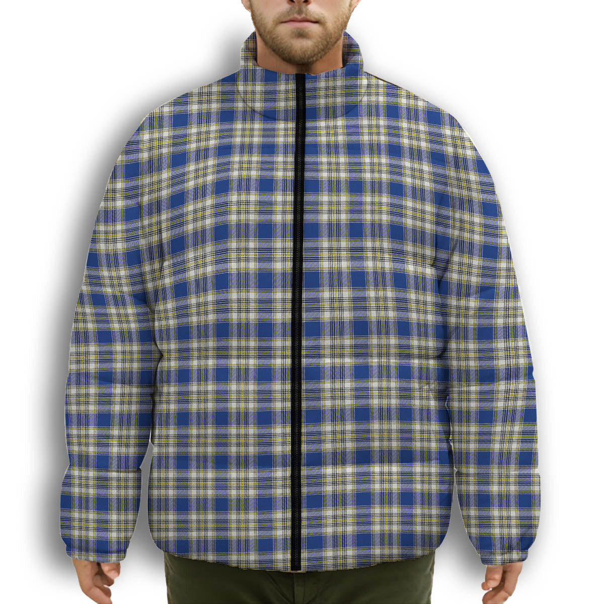 ScotsTee Shop Scottish Livingstone Dress Modern Premium Tartan Collar Down Jacket Winter White Duck Down Plaid