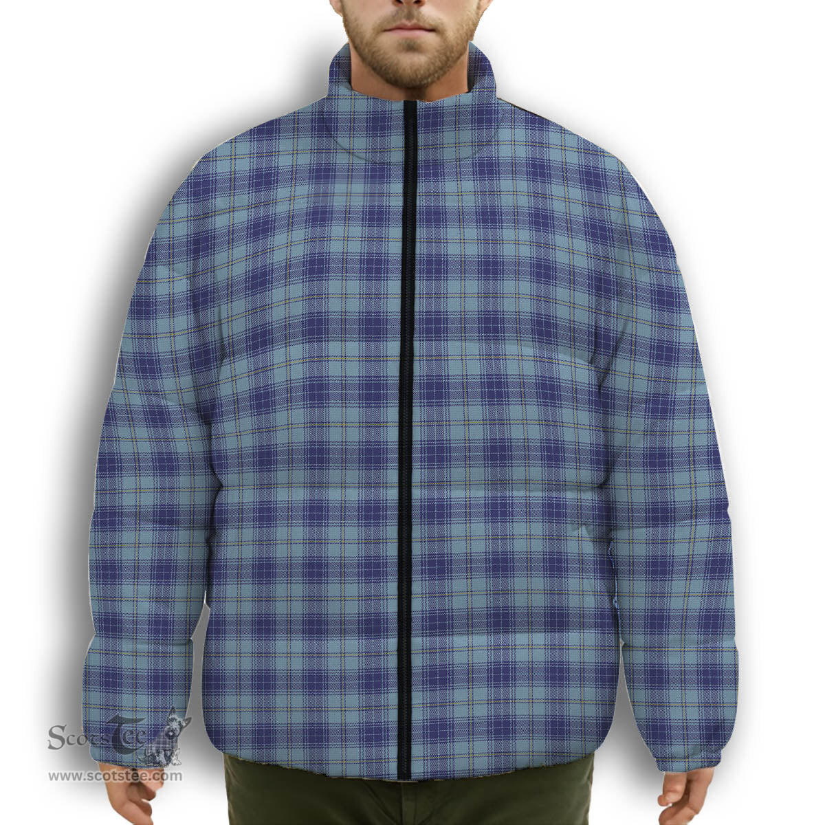 ScotsTee Shop Scottish Traynor Premium Tartan Collar Down Jacket Winter White Duck Down Plaid