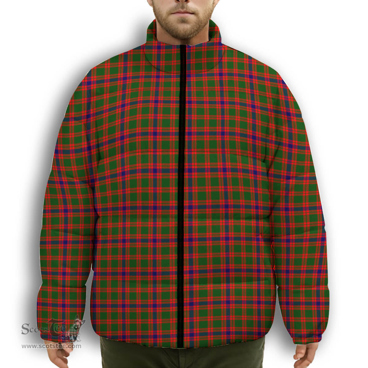 ScotsTee Shop Scottish Kinninmont Premium Tartan Collar Down Jacket Winter White Duck Down Plaid