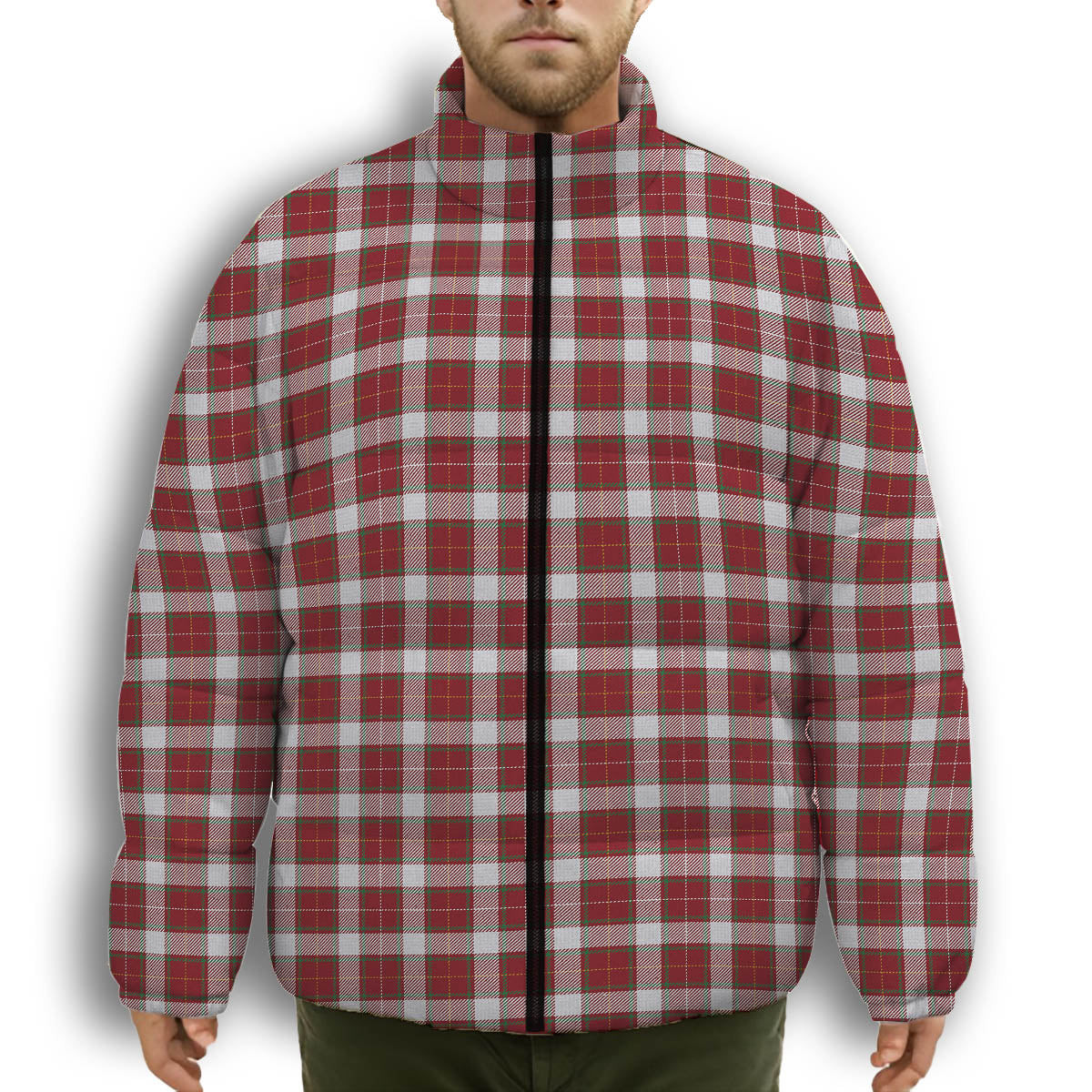 ScotsTee Shop Scottish MacPhee Dress Ancient Premium Tartan Collar Down Jacket Winter White Duck Down Plaid