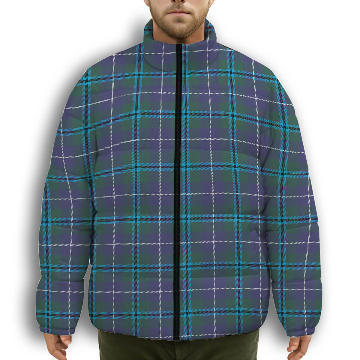 ScotsTee Shop Scottish Troup Premium Tartan Collar Down Jacket Winter White Duck Down Plaid