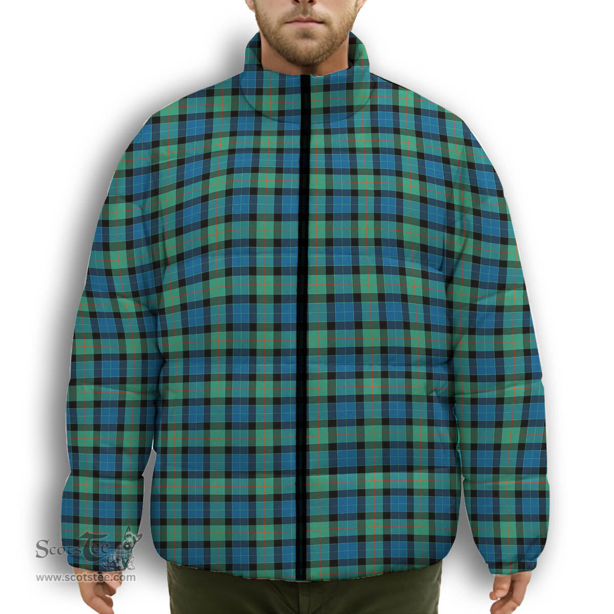 ScotsTee Shop Scottish Gunn Ancient Premium Tartan Collar Down Jacket Winter White Duck Down Plaid